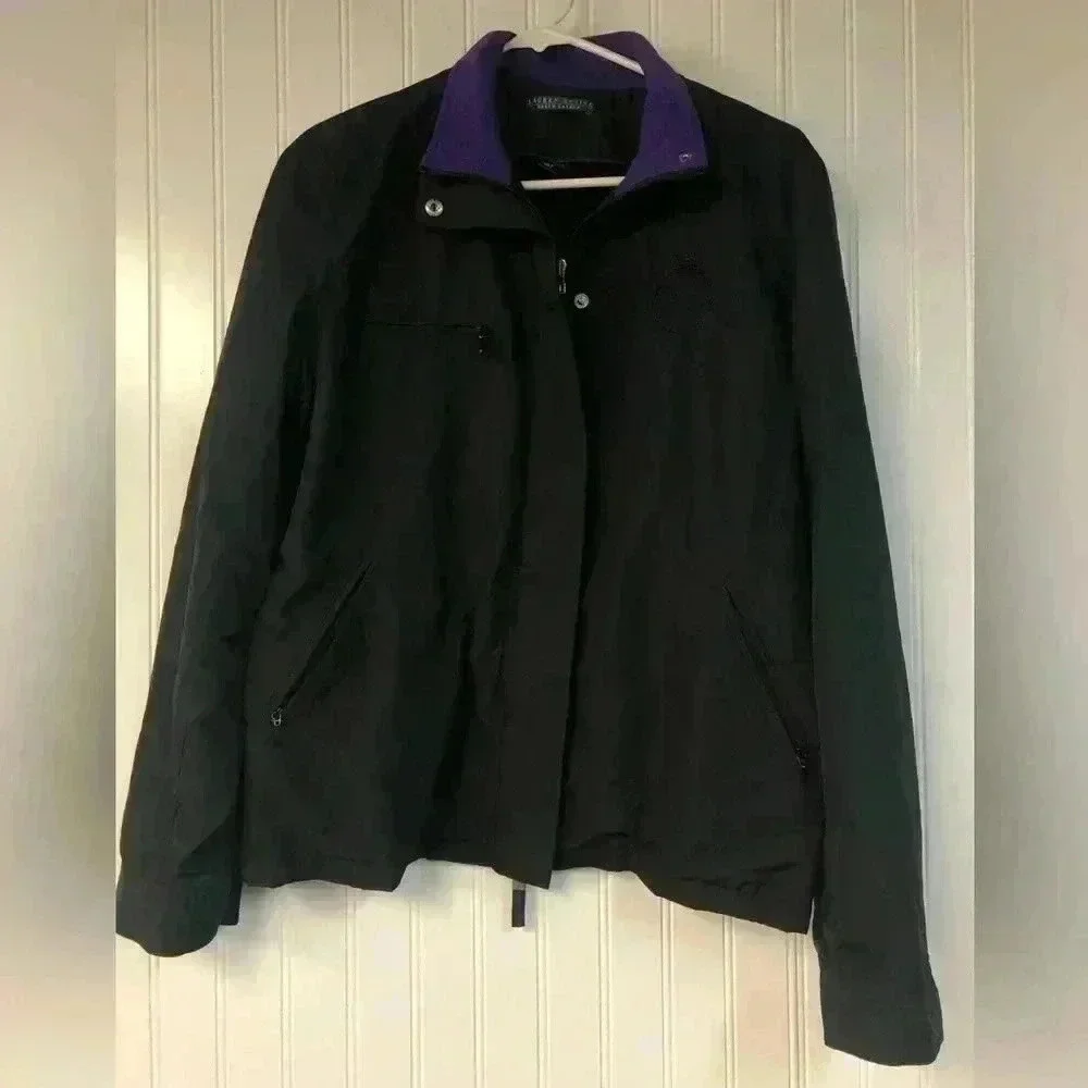 Lauren Active Ralph Lauren Black Zip Up Jacket Large Purple Fleece Windbreaker